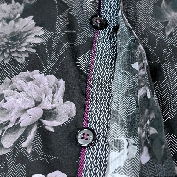TED BAKER LONDON Long Sleeve Grey Pink Black Floral Shirt Men's XL - Picture 11 of 16